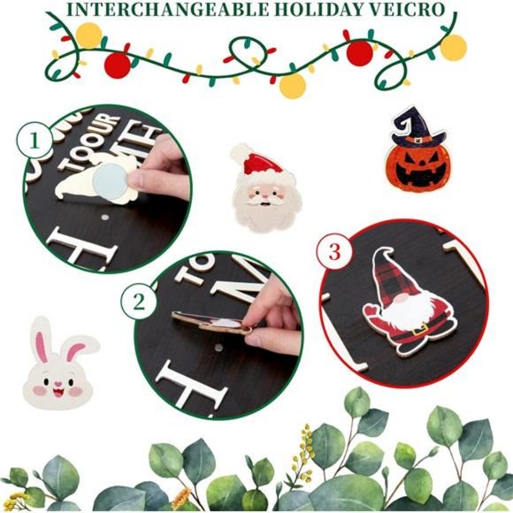 Interchangeable Welcome Sign for Front Door, Christmas Wreaths for Front Door - Picture 5 of 8